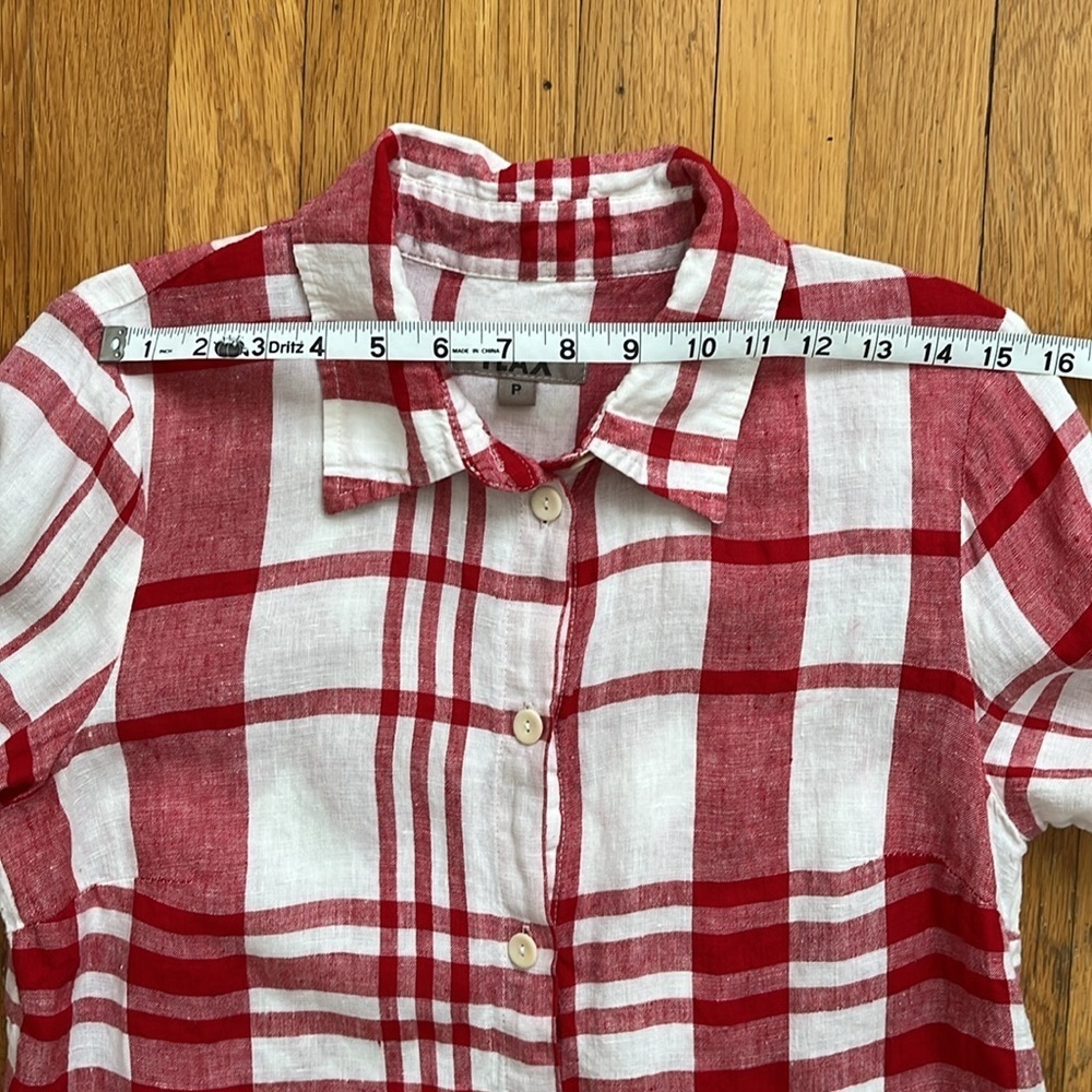 FLAX 100% Linen Red & White Checkered Shirtdress Full Button Front Dress Size P - Picture 7 of 12